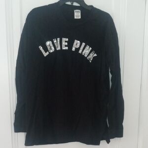 women med long sleeve black silver sequin PINK Victoria secret tee